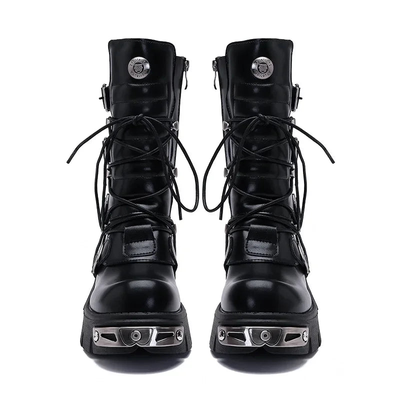 Funki Findz | Boots | Women's Chunky Heel Buckle Biker Boots