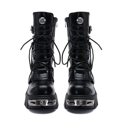 Funki Findz | Boots | Women's Chunky Heel Buckle Biker Boots