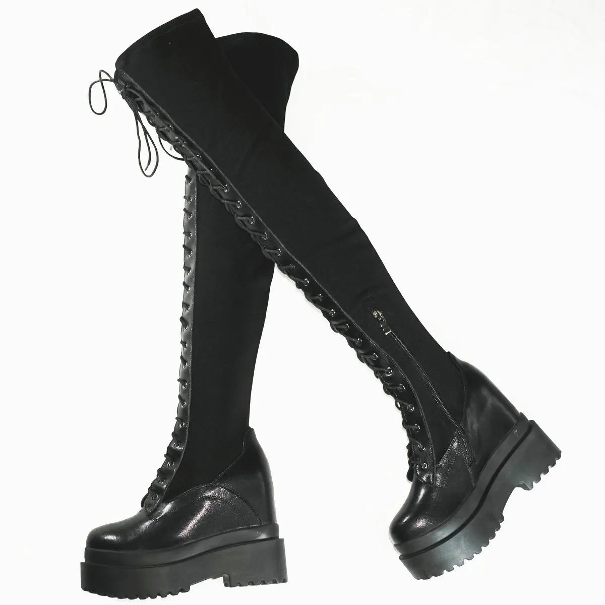 Funki Findz | Boots | Women's Leather Over Knee Wedge Boots