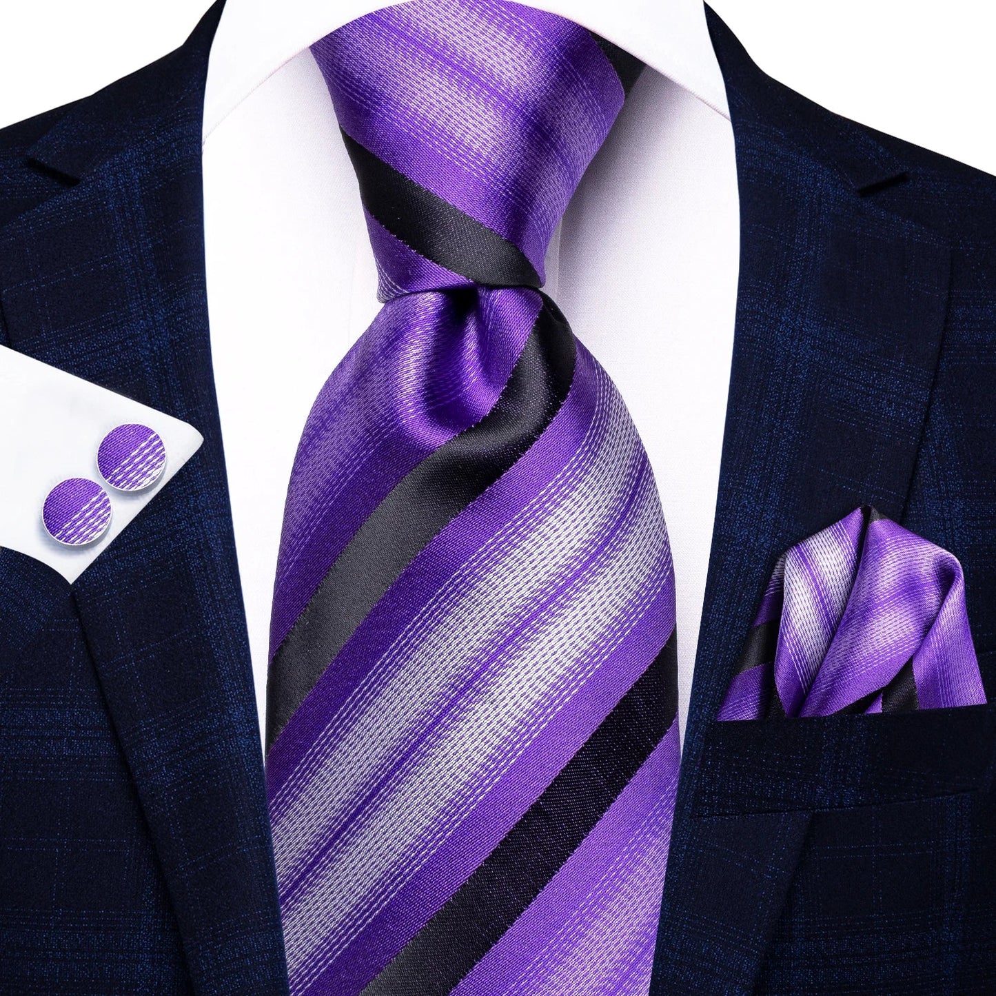 Funki Findz | Neckties | Men's Purple Silk Wedding 3Pcs Tie Set