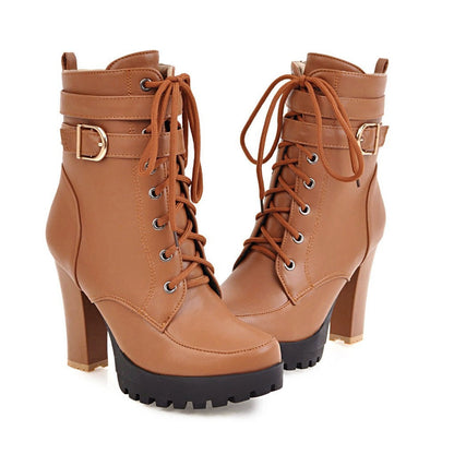 Funki Findz | Boots | Women's Block Heel Buckle Strap Ankle Boots