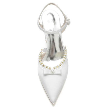 Funki Findz | Shoes | Women's Satin Pearl Wedding Block Heels