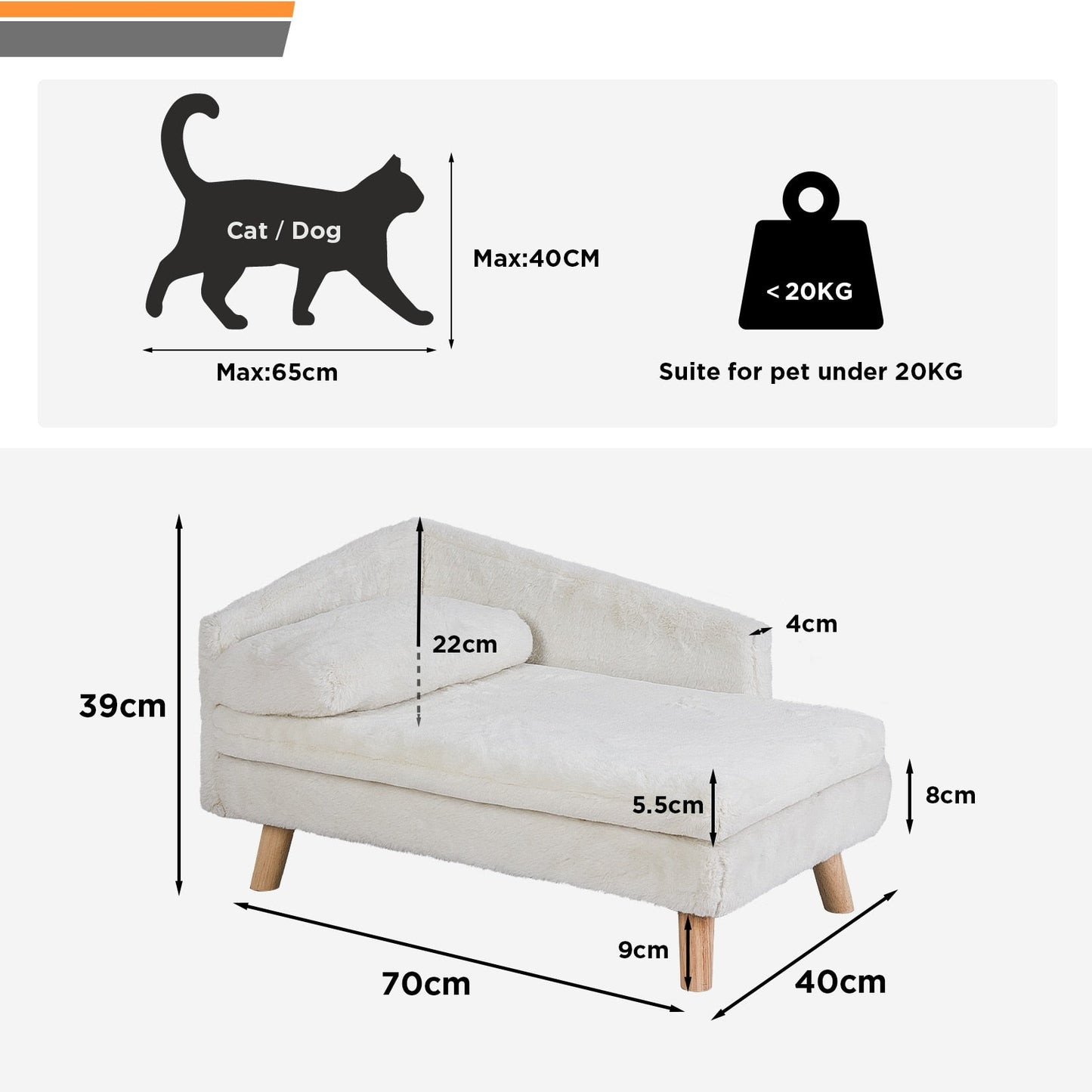 Funki Findz | Pet Beds | Luxury Dog Cat Raised Chaise Lounge