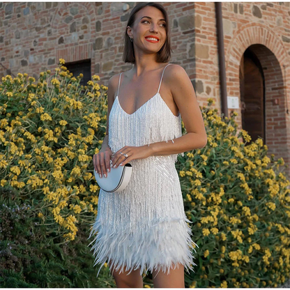 Funki Findz | Dresses | Women's Sequin Feather Fringe Dress