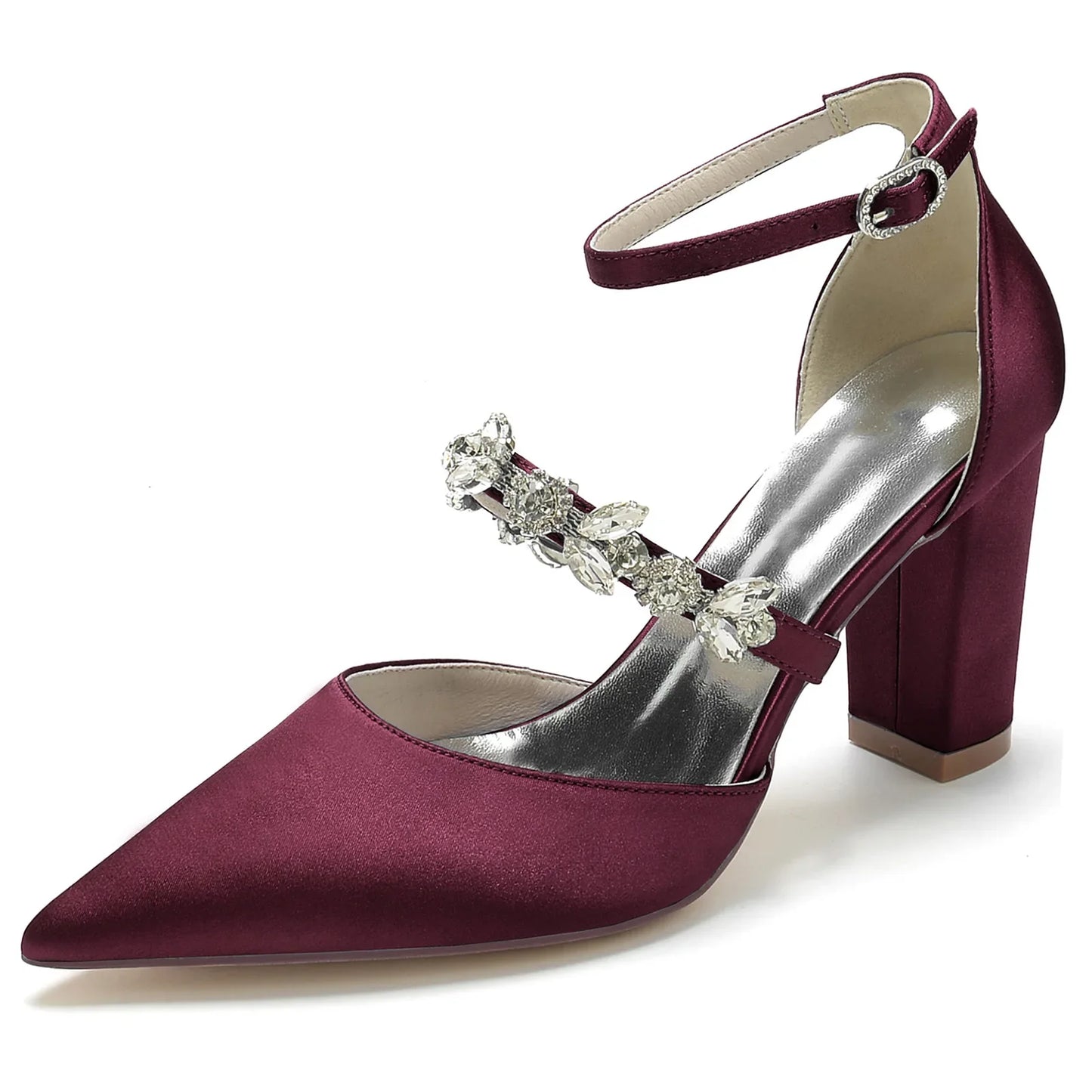 Funki Findz | Shoes | Women's Satin Crystal Block Heeled Shoes