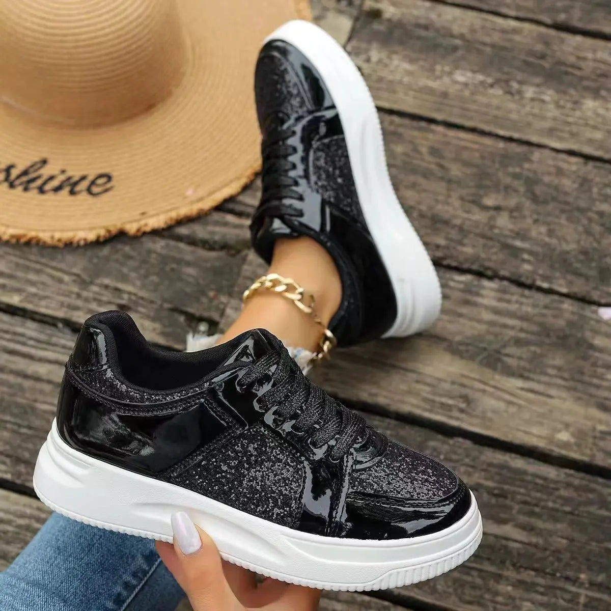 Funki Findz | Shoes | Women's Gold Sequins Platform Sneakers