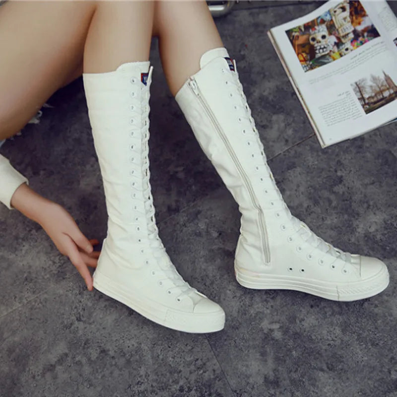 Funki Findz | Boots | Women's Canvas Knee High Lace Up Boots