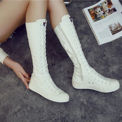 Funki Findz | Boots | Women's Canvas Knee High Lace Up Boots