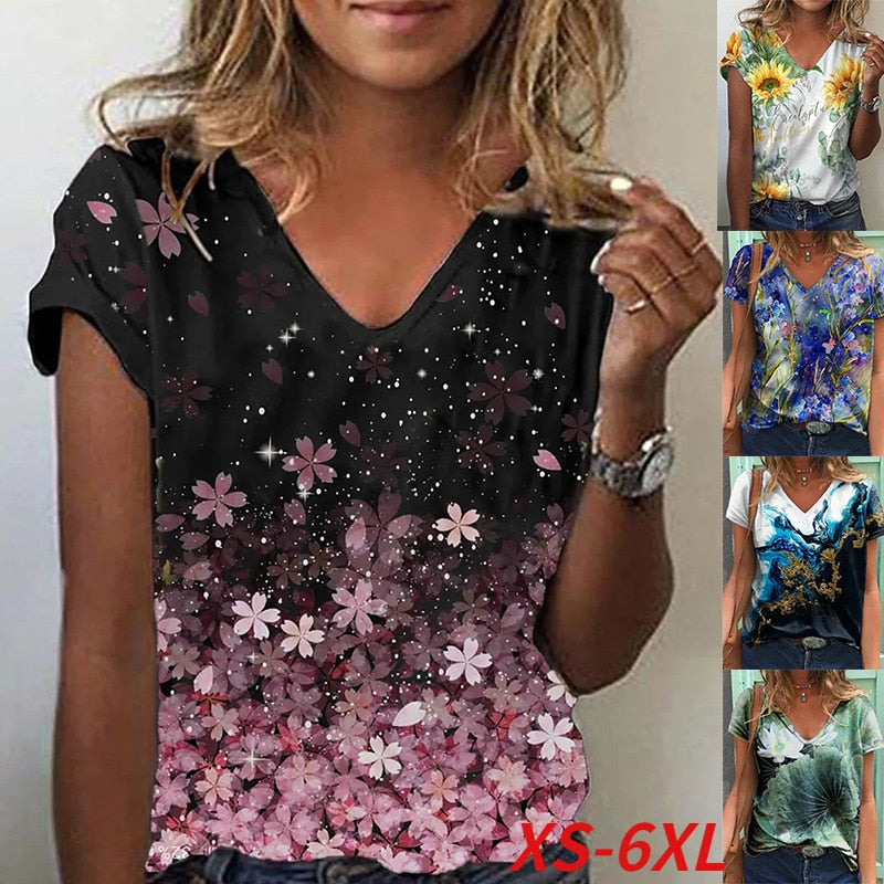 Funki Findz | Shirts | Women's Floral Print V-Neck Tunic Top | 6XL