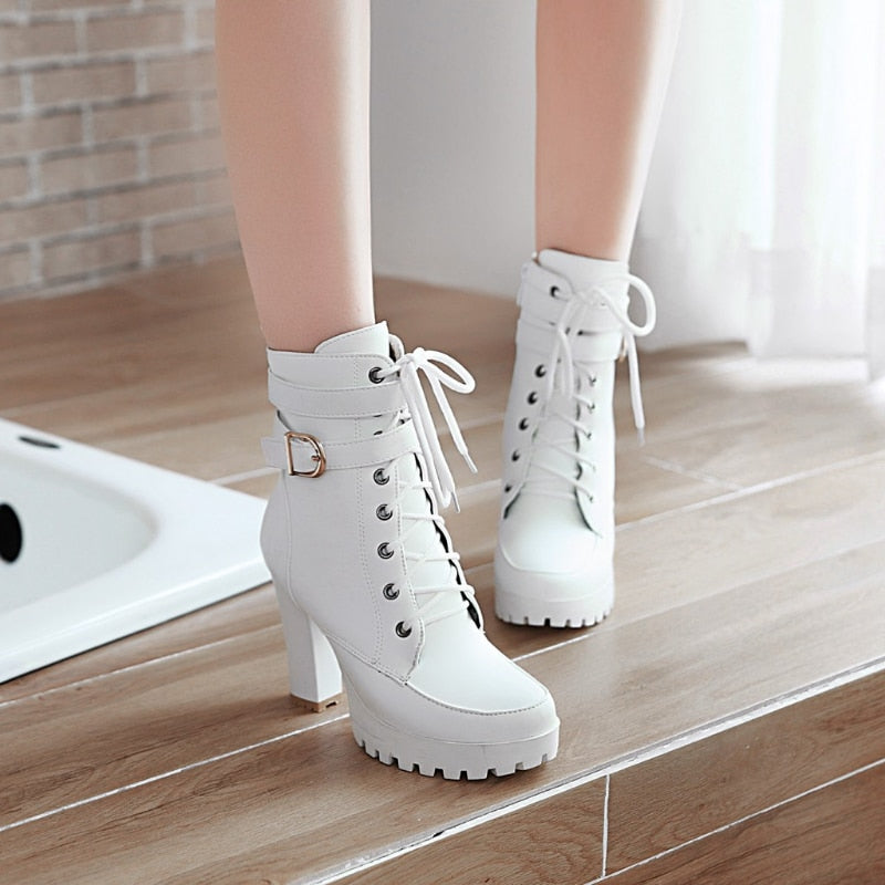 Funki Findz | Boots | Women's Block Heel Buckle Strap Ankle Boots