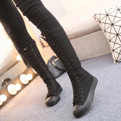 Funki Findz | Boots | Women's Canvas Knee High Lace Up Boots