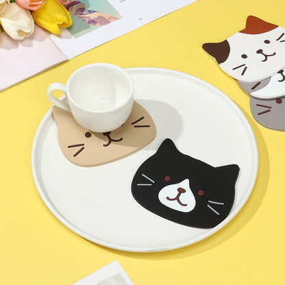 Funki Findz | Coasters | Cute Cartoon Cat Face Cup Mats 6 Pcs