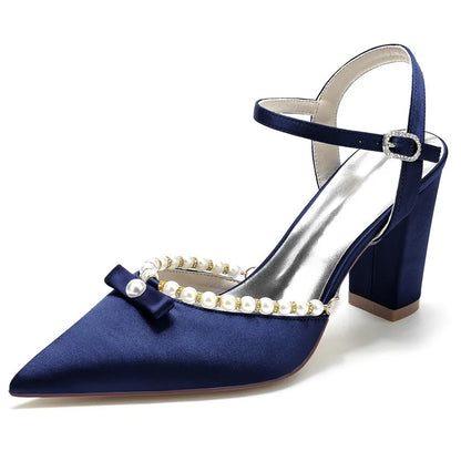 Funki Findz | Shoes | Women's Satin Pearl Wedding Block Heels