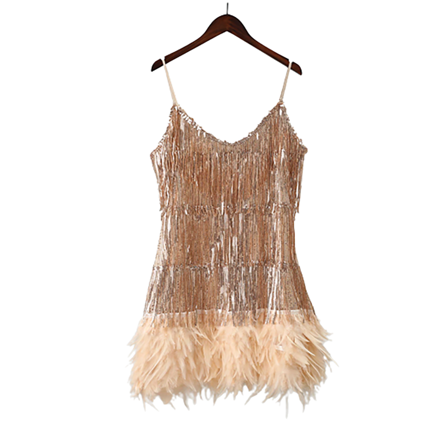 Funki Findz | Dresses | Women's Sequin Feather Fringe Dress