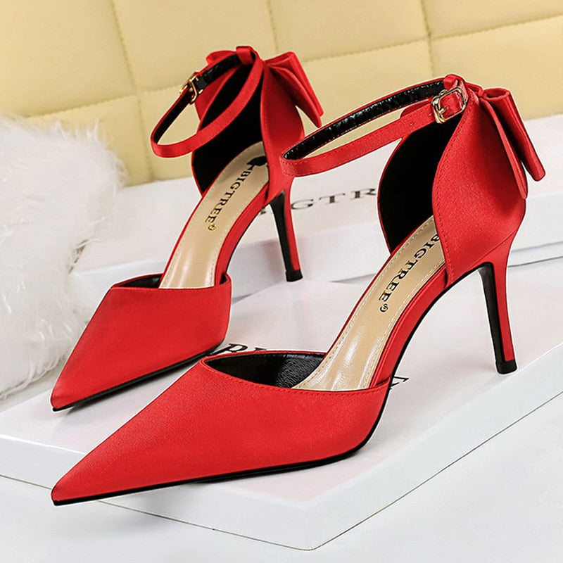 Funki Findz | Shoes | Women's Elegant Silk Bow Stiletto Pumps
