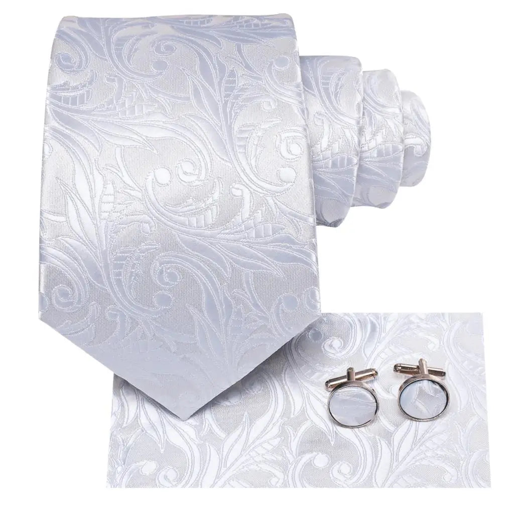 Funki Findz | Neckties | Men's 3pcs White Silk Wedding Tie Sets