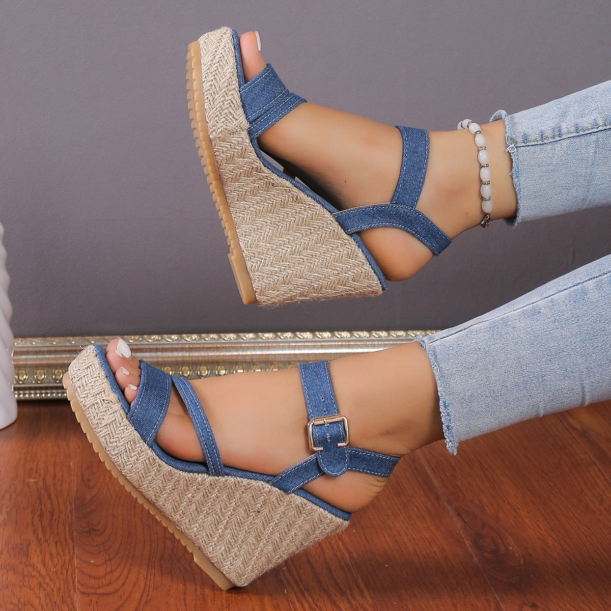 Funki Findz | Shoes | Women's Denim Fashion Wedge Sandals