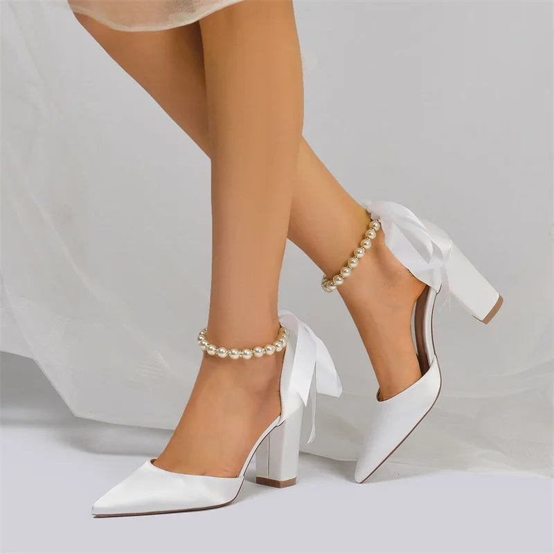 Funki Findz | Shoes | Women's Satin Pearl Ribbon Wedding Shoe