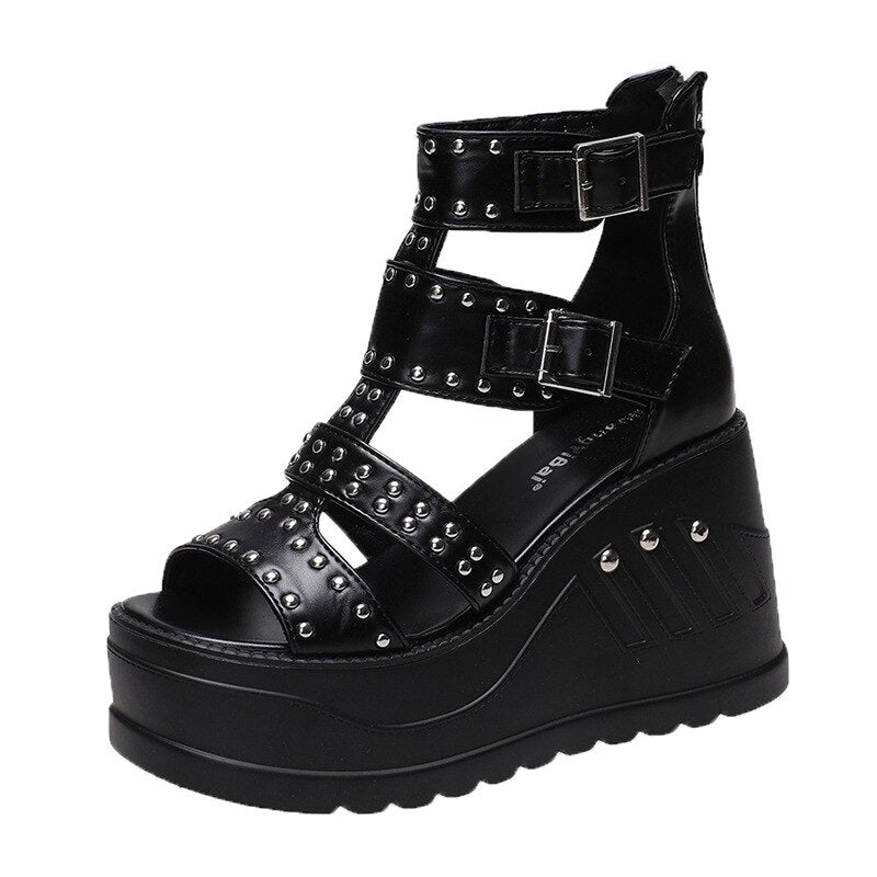 Funki Findz | Shoes | Women's Riveted Platform Wedge Sandals