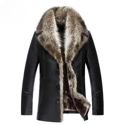 Funki Findz | Jackets | Men's Real Leather Warm Fur Collar Coat