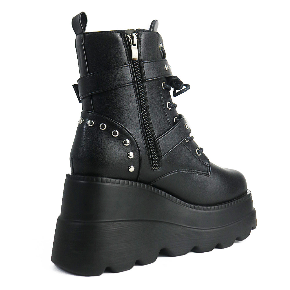 Funki Findz | Boots | Women's Punk Platform Ankle Wedge Boots
