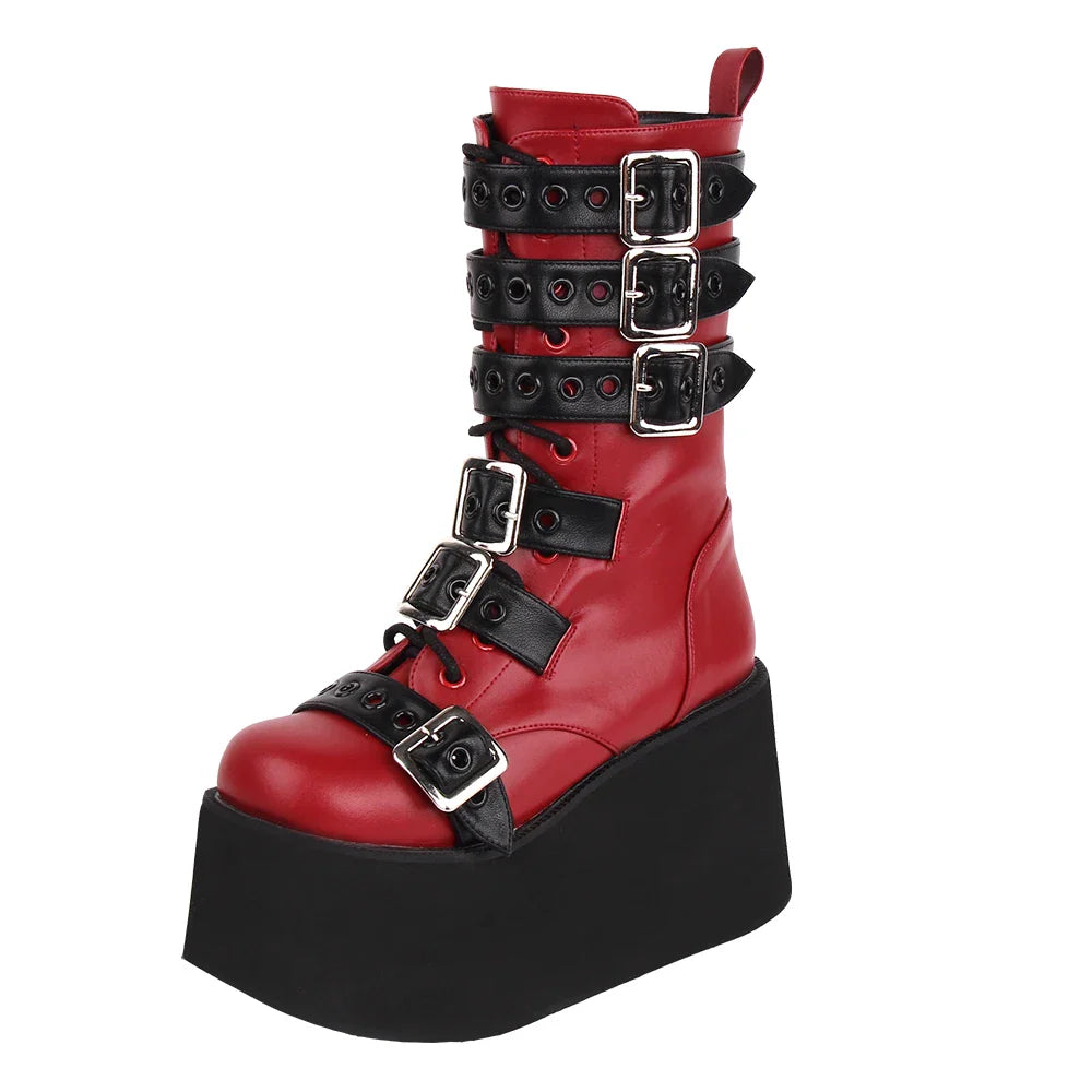 Funki Findz | Boots | Women's Gothic Buckle Strap Biker Boots