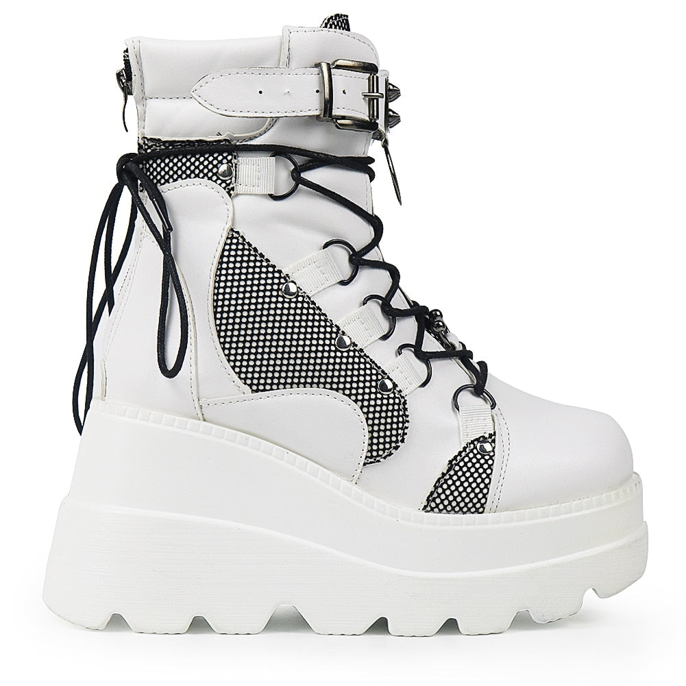 Funki Findz | Boots | Women's Goth Lace Up Platform Wedges