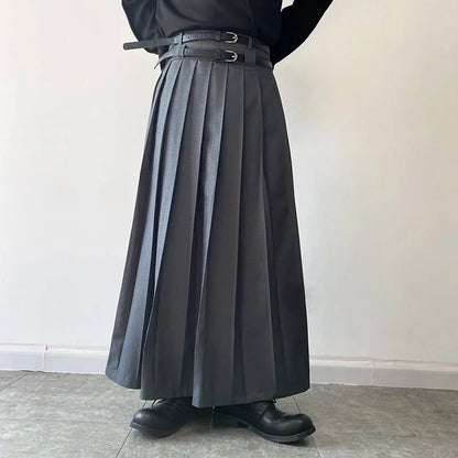 Funki Findz | Skirts | Men's Japanese High Waist Long Pleat Skirt