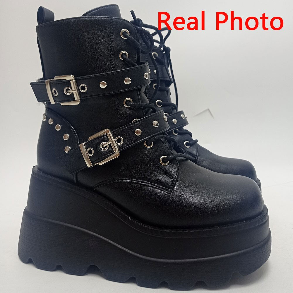 Funki Findz | Boots | Women's Punk Platform Ankle Wedge Boots