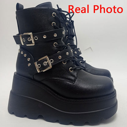 Funki Findz | Boots | Women's Punk Platform Ankle Wedge Boots