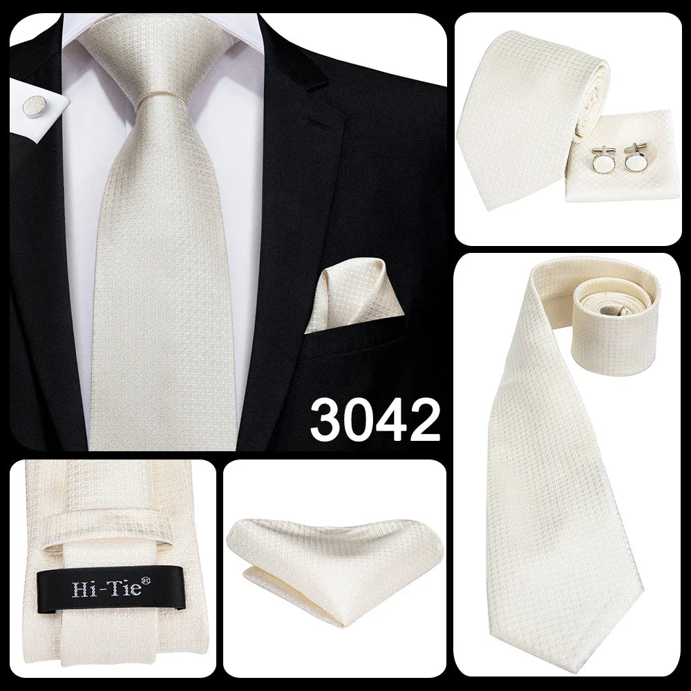 Funki Findz | Neckties | Men's 3pcs White Silk Wedding Tie Sets