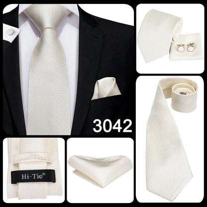 Funki Findz | Neckties | Men's 3pcs White Silk Wedding Tie Sets