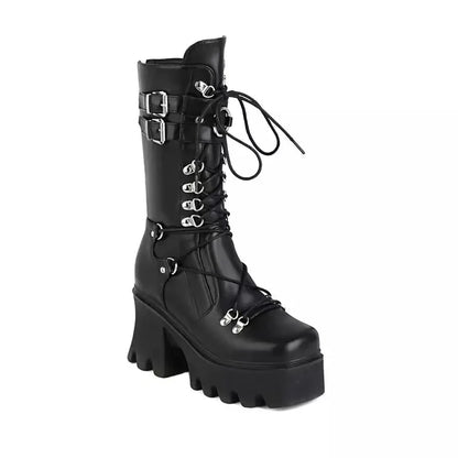 Funki Findz | Boots | Women's Mid-Calf Platform Buckle Boots