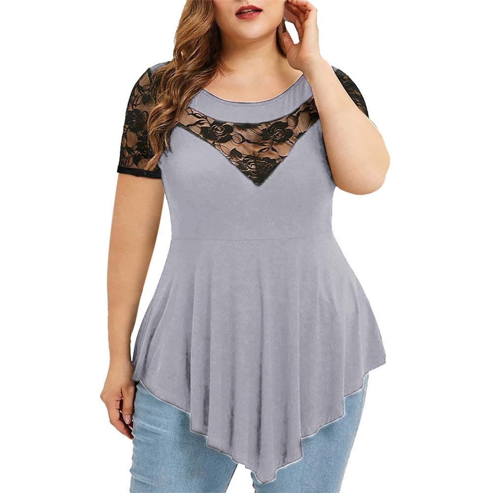 Funki Findz | Shirts | Women's Sexy Lace Spliced Plus Size Shirt