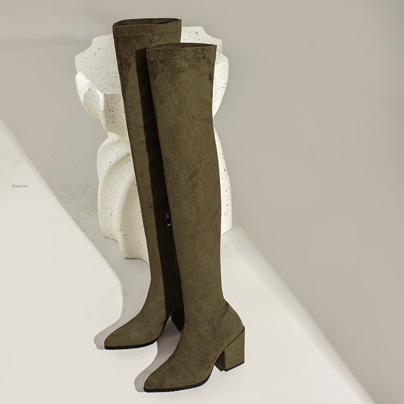 Funki Findz | Boots | Women's Square Mid Heel Over Knee Boots