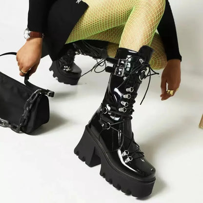 Funki Findz | Boots | Women's Mid-Calf Platform Buckle Boots