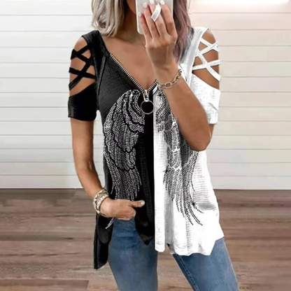 Funki Findz | Shirts | Women's Cross Strap Short Sleeve Zip Shirt