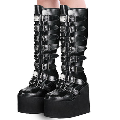 Funki Findz | Boots | Women's High Platform Wedge Buckle Boot