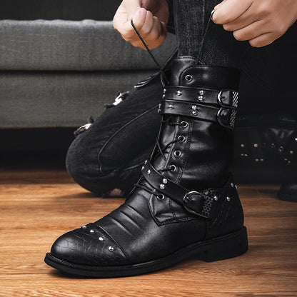 Funki Findz | Boots | Men's Leather Lace Up Buckle Strap Boots