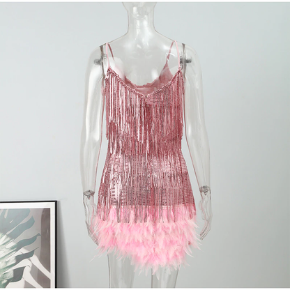 Funki Findz | Dresses | Women's Sequin Feather Fringe Dress