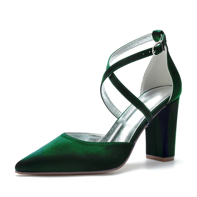 Funki Findz | Shoes | Women's Cross Strap Satin Block Heels