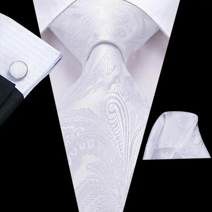 Funki Findz | Neckties | Men's 3pcs White Silk Wedding Tie Sets