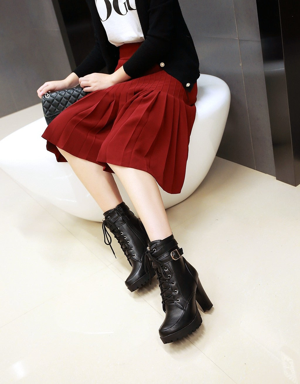 Funki Findz | Boots | Women's Block Heel Buckle Strap Ankle Boots