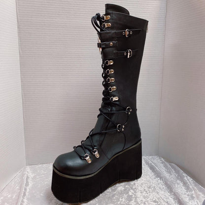 Funki Findz | Boots | Women's Goth Lace Up Platform Wedges