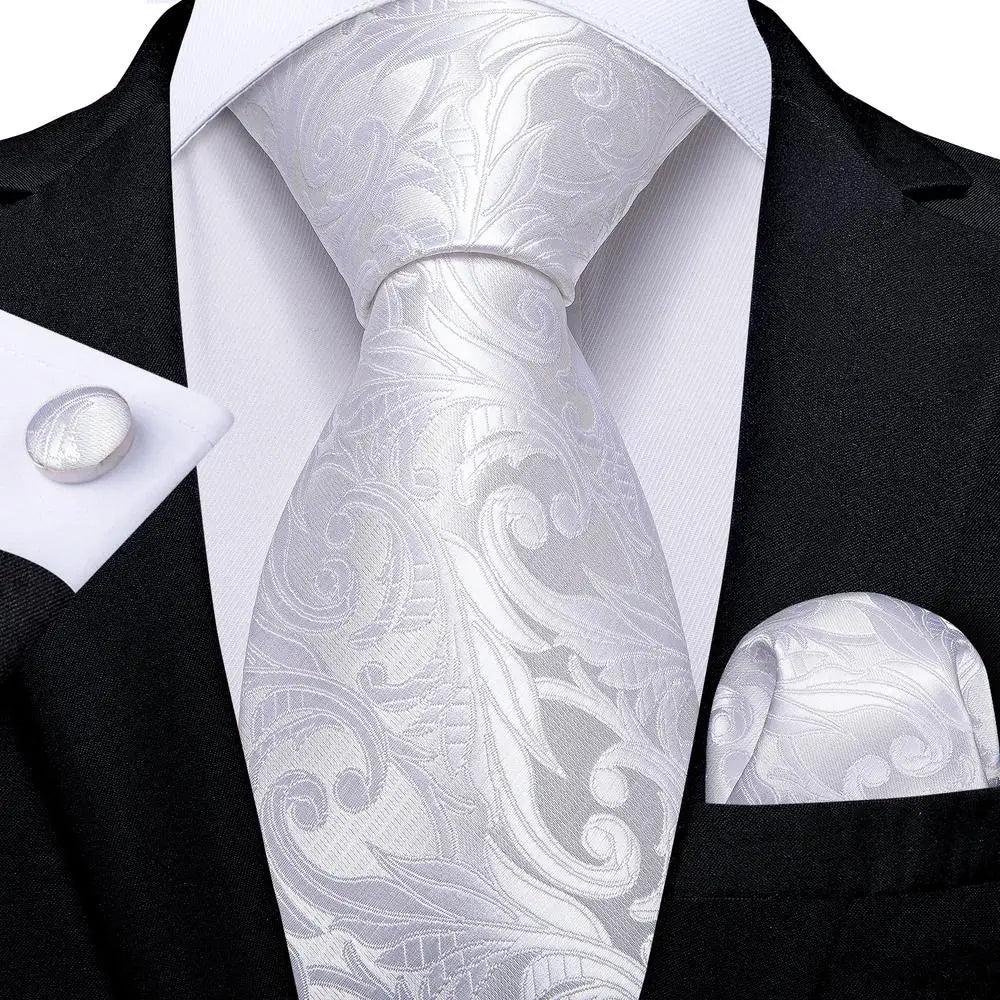 Funki Findz | Neckties | Men's 3pcs White Silk Wedding Tie Sets