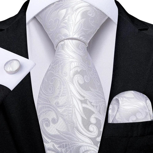 Funki Findz | Neckties | Men's 3pcs White Silk Wedding Tie Sets