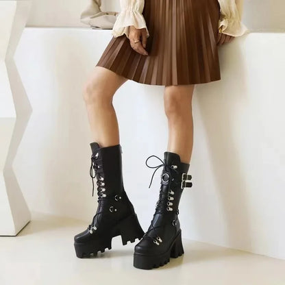 Funki Findz | Boots | Women's Mid-Calf Platform Buckle Boots