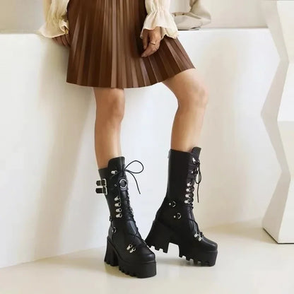 Funki Findz | Boots | Women's Mid-Calf Platform Buckle Boots