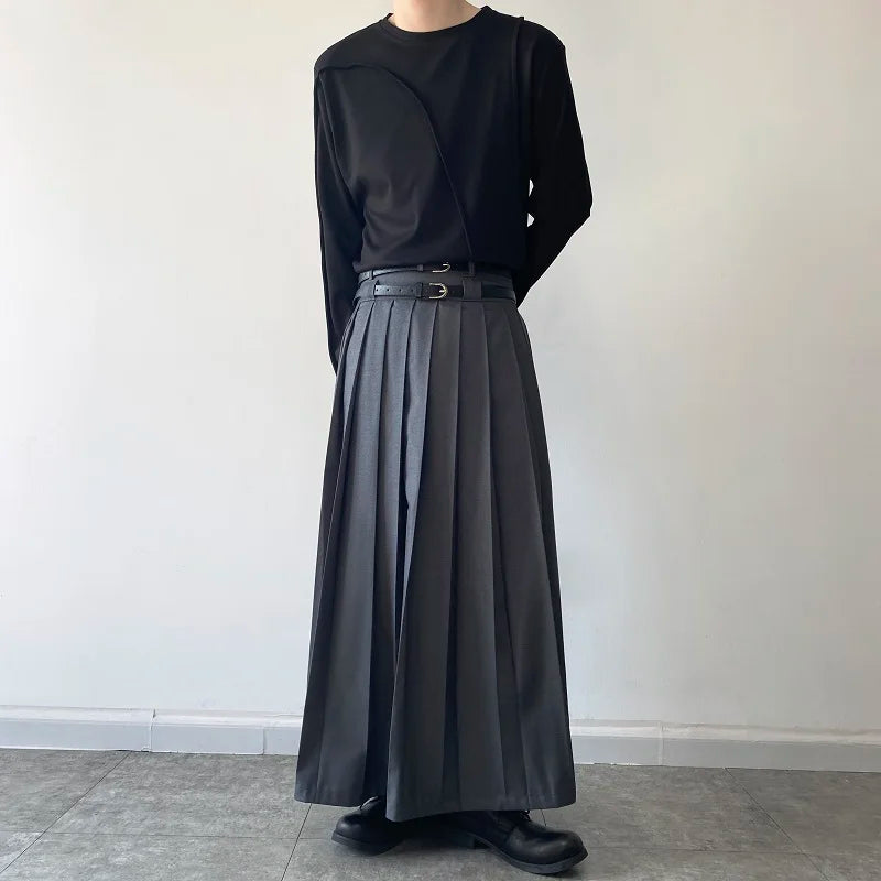 Funki Findz | Skirts | Men's Japanese High Waist Long Pleat Skirt