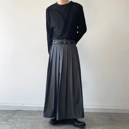 Funki Findz | Skirts | Men's Japanese High Waist Long Pleat Skirt
